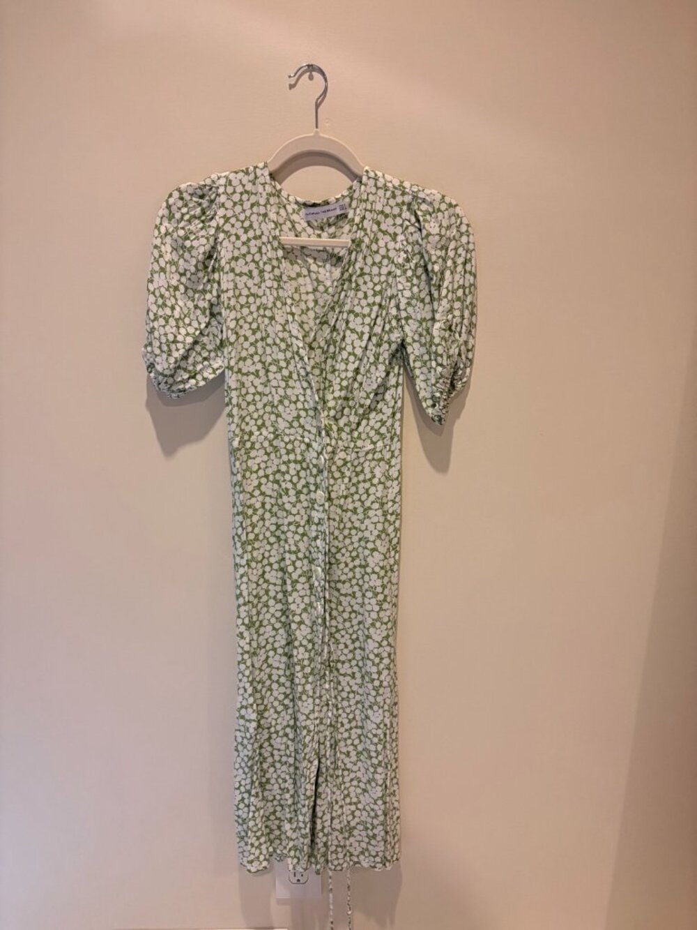 Faithfull the Brand floral midi dress - puff sleeves - green/white - XS
